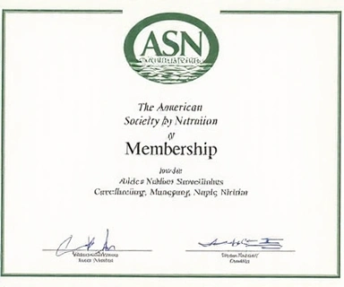 Membership Certificate American Society for Nutrition